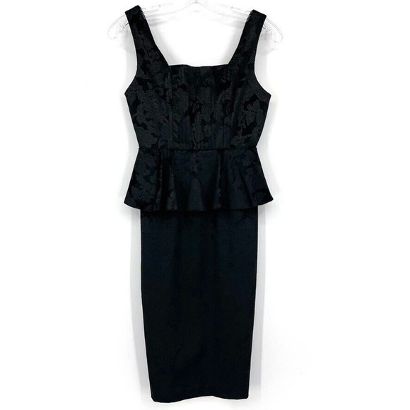 ALICE & OLIVIA Womens 0 BLACK DRESS Yodi brocade black Peplum Dress LBD - Picture 3 of 7